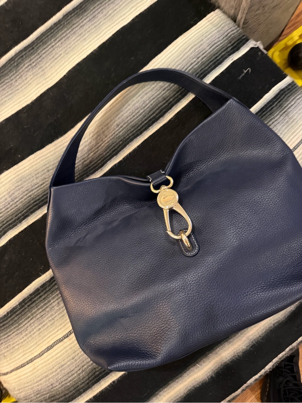 Dooney & Bourke Navy Leather Shoulder Hobo with Gold Accent